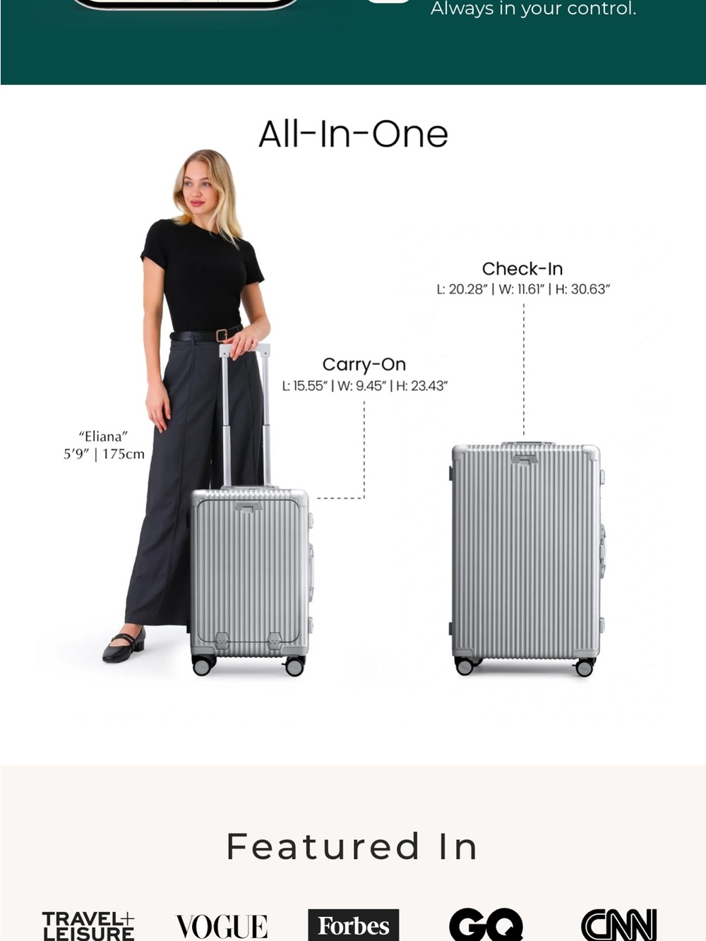Silver Hard-Shell Spinner Carry-On Luggage - Sleek Travel Case - Picture 9 of 11